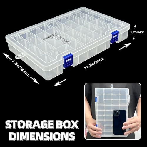 DUOFIRE Plastic Organizer Container Storage Box Adjustable Divider Removable Grid Compartment for Jewelry Beads Earring Container Tool Fishing Hook Small Accessories(34 Grids, White X 1)3