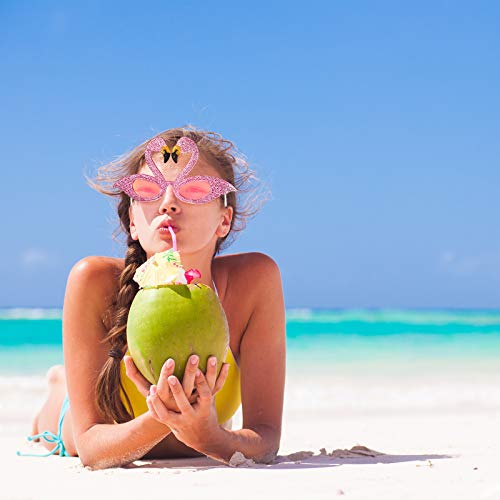 Weewooday Flamingo Sunglasses Party Decorations Summer Glittered Glasses Hawaiian Tropical Photo Props for Adults3