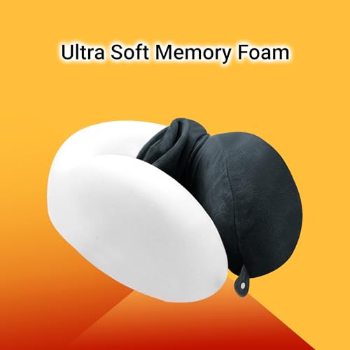 Image of Billebon Extra Soft Memory Foam Luxury Travel Neck Support Rest Pillow with Soft Washable & Removable Cover, Multipurpose Comfortable Travel Pillow for Airplane (Grey with Eye MASK)
