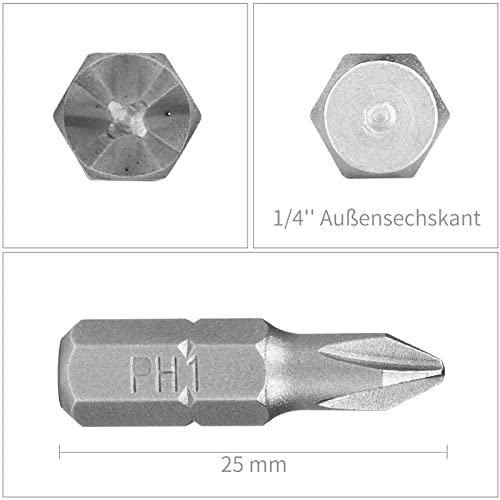 Hphope Ph1 Screwdriver Bit Set, Phillips #1 Bits 1/4" Hexagon Bit (Length: 1", 25 Pack) #TOP2