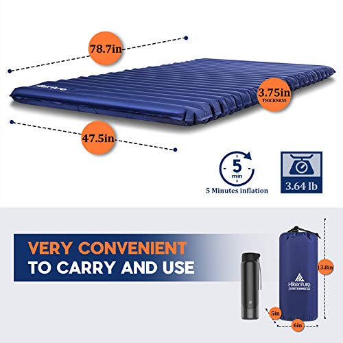 Hikenture Double Sleeping Pad For Camping, 3.75" Extra-Thick Camping Mattress 2 Person, Self Inflating Camping Pad, Inflatable Camping Sleeping Mat For Backpacking, Hiking (Foot Pump) #TOP3