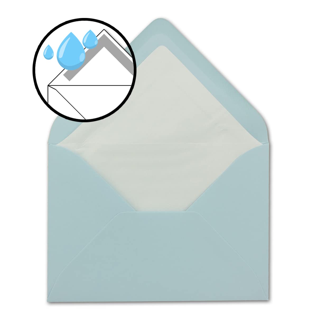 500 DIN B6 koperty jasnoniebieskie z białą jedwabną podszewką - 12,5 x 17,6 cm - 110 g/m² klejenie na mokro matowe bez okienka od firmy Glüxx-Agent