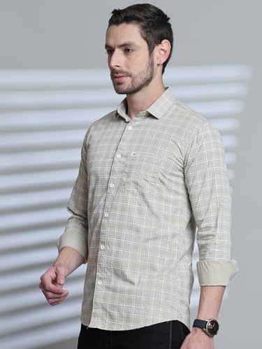 Image of Majestic Man Comfort Slim Fit Spread Collar Small Checked Cotton Casual Shirt