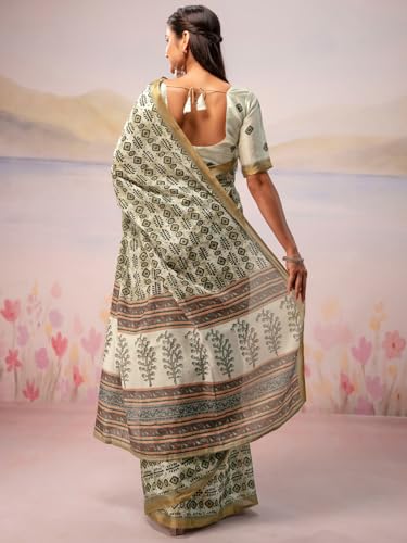 Image of Satrani Women's Silk Printed Ready To Wear Saree with Unstitched Blouse Piece