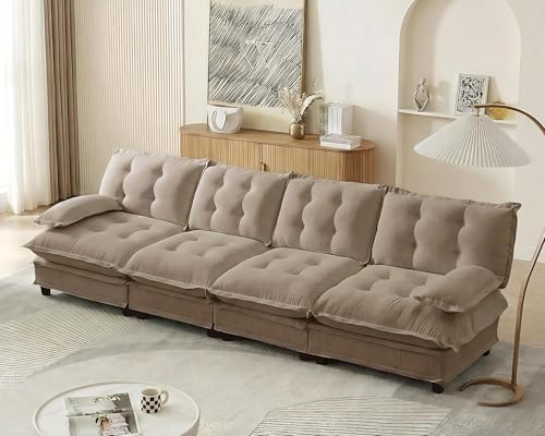 Image of 139 inch Sectional Sleeper Sofa, Modular Deep Seat Couches for Living Room Apartment, Flexible Module Combination Cloud Sofa with Spring Support, Easy Assembly, Coffee
