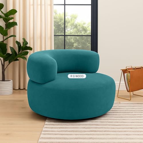 Image of Modern Round Accent Chair, Teal Bookley Fabric, High Density Foam Cushion, Pinewood Frame, Contemporary Style for Living Room Bedroom Office, 36 inchx36 inchx24 (Teal Blue)