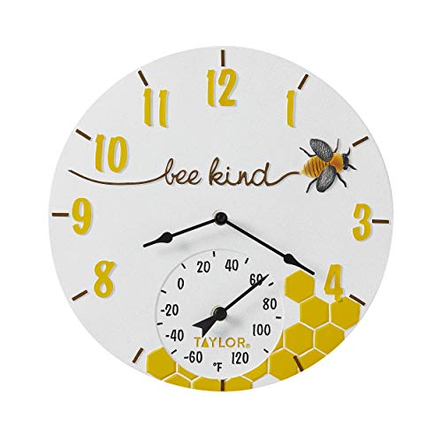 Taylor Precision Products Bee Kind Poly Resin Clock and Thermometer, 14 Inch