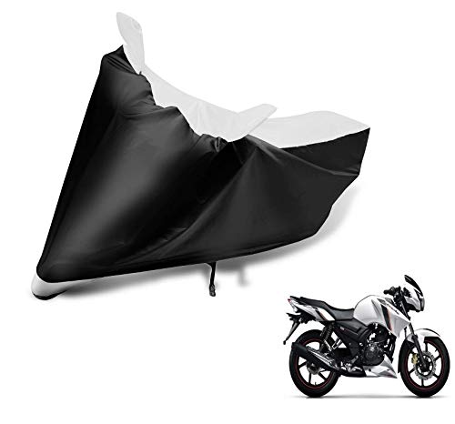 Image of Auto Hub Bike Cover Compatible with TVS Apache RTR 160 with Mirror Pocket, Dustproof, Heat Resistant, Triple Stitched, Apache 160 Bike Cover- Black, White