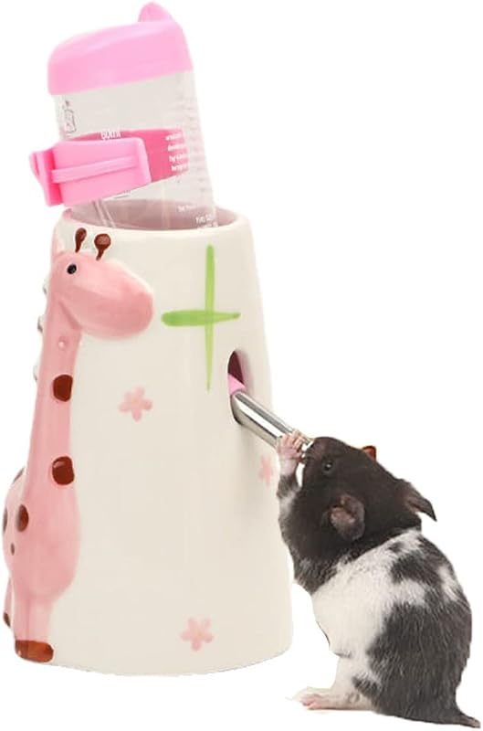 Bebedouro para Pequenos Animais com Base de Cerâmica e Garrafa Suspensa CHUQIANTONG Rosa