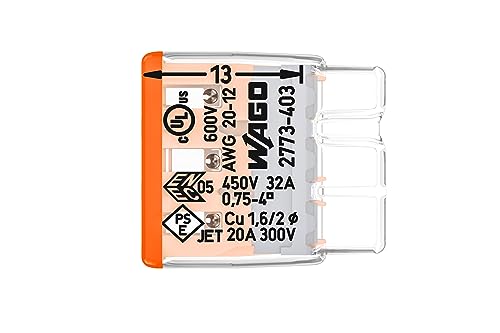 WAGO COMPACT splicing connector; for solid and stranded conductors; max. 4 mm²; 3-conductor; orange cover; Surrounding air temperature: max 85°C (T85); 4,00 mm²; transparent - Image 4