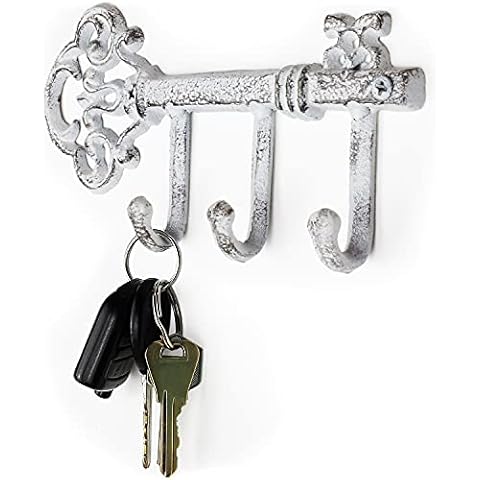 LULIND - Wall Mounted Rustic Key Holder (Vintage Cast Iron) (Rustic White) Cover