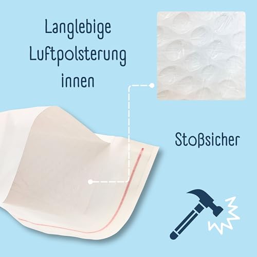 RAYLU PAPER - Packung mit 10 gepolsterten Briefumschlägen aus Kraftpapier mit Haftverschluss, gepolsterte Umschläge für Versand, Weiß, 10 Stück (180 x 160 mm (CD))