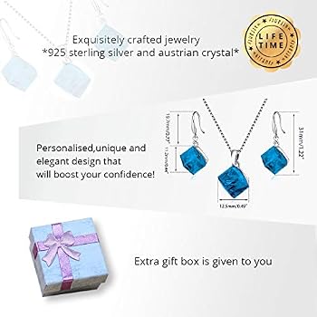 Women's Austrian Crystal Cube Necklace & Earrings Set - 925 Sterling Silver, Gift Boxed - View #13