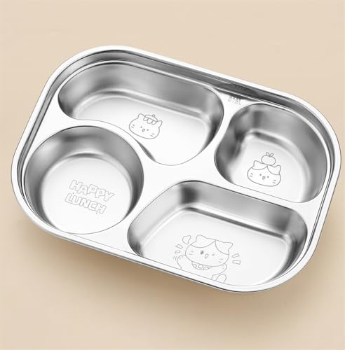 �����`�v���[�g �[�� 4��/5�d�؂� �X�e�����X �d�؂�M �����v���[�g �f�B�i�[�g���C �����`�R���e�i�[�t�[�h�g���C �[�^5CM ��e�� 316L�X�e�����X �q���p�v���[�g �c�t�� �H�� �w�Z�̐H�� (4�d�؂�/�L��, 1500ml�F26*18.7*