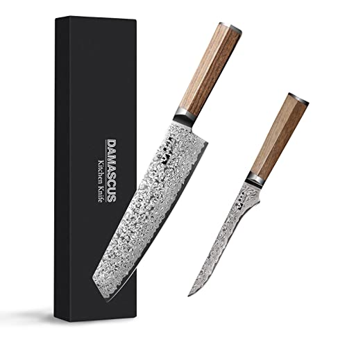 Kiritsuke Knife 8 Inch, Deboning Knife 5.5 Inch Damascus Vg-10 Super Steel 67-Layer Damascus With Hexagon Natural Wood Handle #TOP5