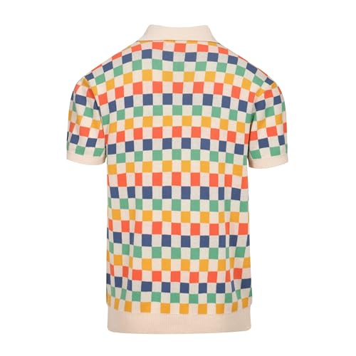 OXKNIT Mens Knitted Retro Polo Shirts Color Plaid Casual Short Sleeve Summer Shirt2