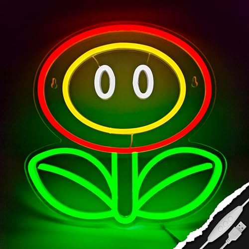 Fire Flower Neon Sign Dimmable Gaming Neon Sign for Man Cave Bedroom Gamer Room Living Room Party Wall Decor Birthday Christmas Gifts