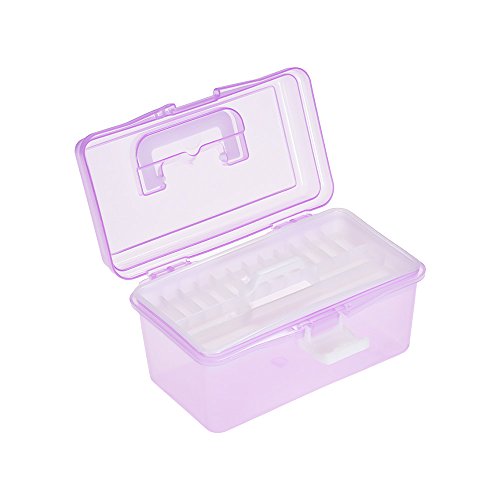 Image of Craft Storage Container with Handle 2 Layer Stack Carry Portable Plastic Bin Case Used for Organizing Stationery Sewing Jewelry Beauty Supplies (Purple)
