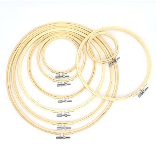 Image of 8 Pieces Embroidery Hoop Set, 8 Size Bamboo Adjustable Oval Cross Stitch Frame for Embroidery, Cross Stitch - 3 4 5 7 8 9.1 10.3 12 Inch