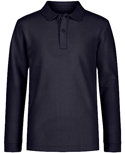 Image of Nautica Boys' School Uniform Long Sleeve Polo Shirt, Button Closure, Comfortable, Breathable Fabric