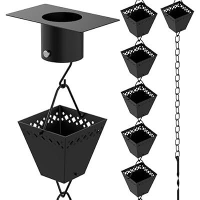 Rain Chain Kit w/ Adapter & Extension | Black Powder Coated Rain Chains for Gutters 10 ft | Rain Chain | Rain Chains | Gutter Chain Downspout | Rain Chains for Outside | Rain Catcher | Rain Chimes