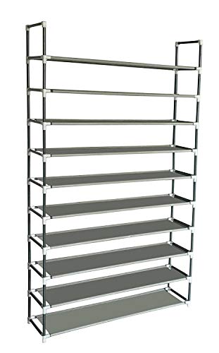 Sodynee 50 Pairs 10-Tier Shoe Rack Shoe Organizer Shoe Storage Shoe Shelves Cabinet Stackable - Easy to Assemble - No Tools Required, Grey