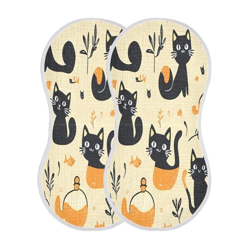 Cartoon Cat Burp Cloths Cotton Baby Washcloths,Large 22x11in Burping Cloth Absorbent and Soft for Newborn Baby Boys and Girls,2 Pack2