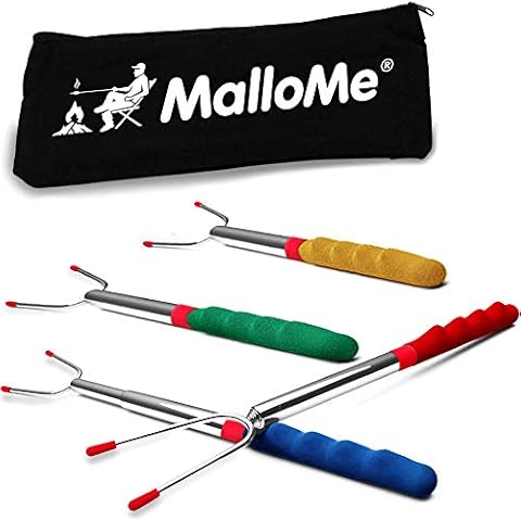 MalloMe Premium Marshmallow 45-inch Roasting Sticks Set of 4 Smores Skewers & Hot Dog Fork | Extending Patio Fire Pit Camping Cookware Campfire Cover