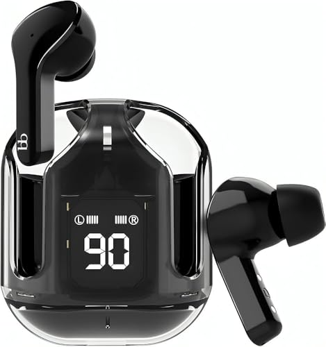 Image of Ultrapod Wireless Bluetooth in Ear Earbuds, Transparent Charging Case, Active Nois Cancellation, Led Digital Display, Quantum Sound Pods, Touch Control, Water Resistant Black