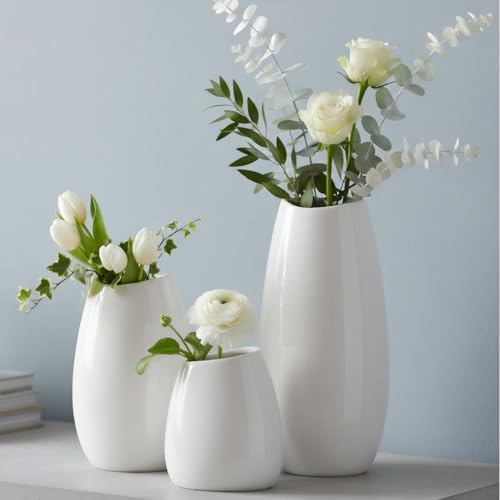 hjn Ceramic Vase Set of 3 White Flower Vase for Home Decor, Moder...