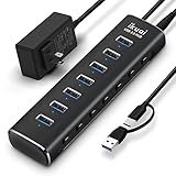 【7 Port USB C to USB Hub】ikuai USB 3.0 hub with 2-in-1 (USB C & USB A) cable is perfect for PC, keyboard, mouse, flash drive, card reader, smartphone with USB-C/Thunderbolt 3/USB-A ports. Compatible with MacBook Pro/Air Mac mini, iMac Pro, iPad Pro, ...