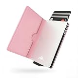 STEALTH Wallet - Minimalistyczny Kompaktowy Uchwyt na Karty Portfele - Smukły, Lekki, Bezpieczny Portfel Pop-up z Blokadą RFID i Pudełkiem Upominkowym (Srebrne Aluminium z Różową Skórą)