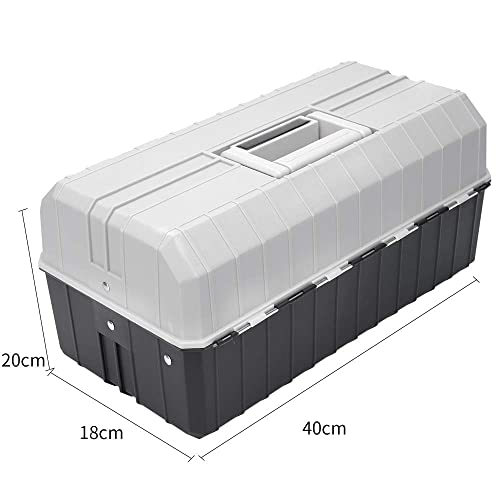 17-Inch Plastic Storage Toolbox, Ganchun 3-Layer Portable Tool Box, Hobby Or Craft Storage Toolbox, Multiplication Tool Organizer For Home Tools, Nails And Pins, Black-Grey #TOP5