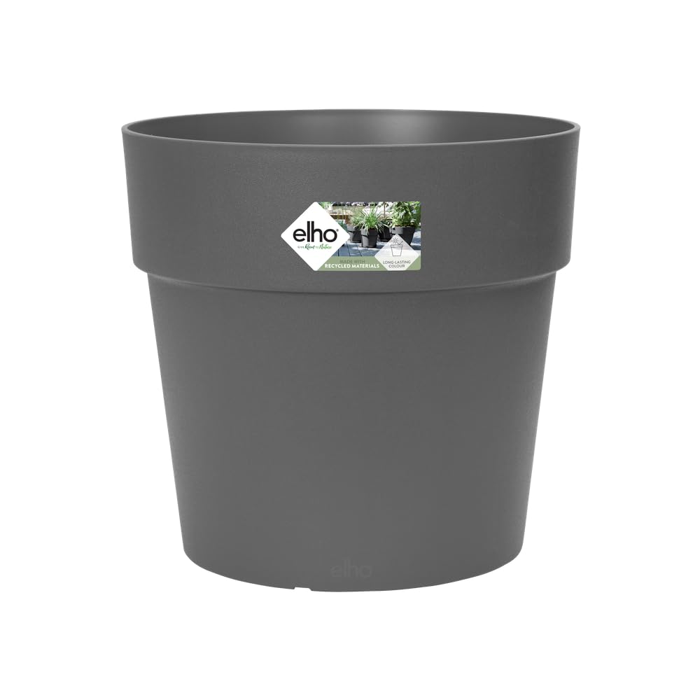 Elho Vibia Straight Round 30 - Flower Pot for Outdoor - 100% Recycled Plastic - Ø 29.3 x H 28.0 cm - Black/Anthracite