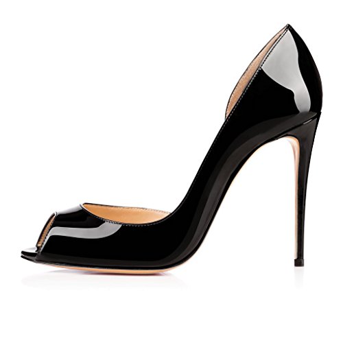 Elashe Damenschuhe High Heels Pumps| Peep Toe 12CM Cut Out Lack Heels | D'orsay Hochzeit Schuhe | Hochzeit Party Pumps Schwarz EU42