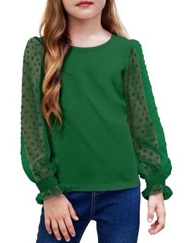 Image of Arshiner Girls Long Sleeve Shirt with Ruffle Cuffs Polka Swiss Dots Kids Girls Pullover Shirts Cute Crewneck Girls Top