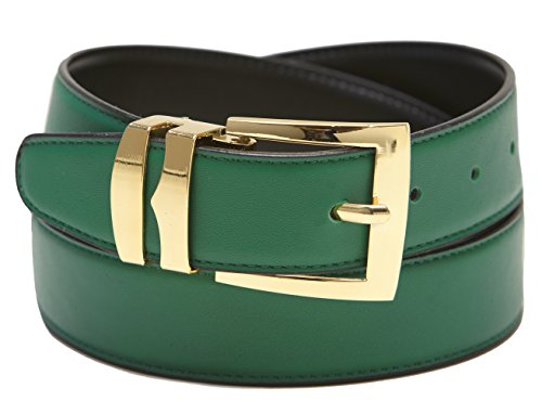 Men's Belt Reversible Wide Bonded Leather Gold-Tone Buckle GREEN/Black