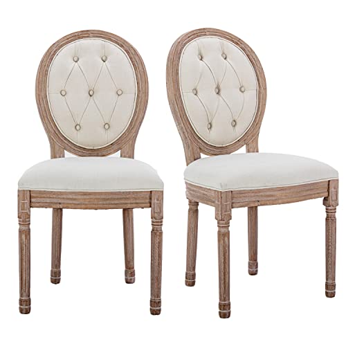 Image of Virabit French Country Dining Chairs Set of 2, Vintage Louis Chairs with Curved Backrest and Beautifully Carved Solid Wood Frame, Farmhouse Dining Chairs for Living Room, Kitchen, Restaurant