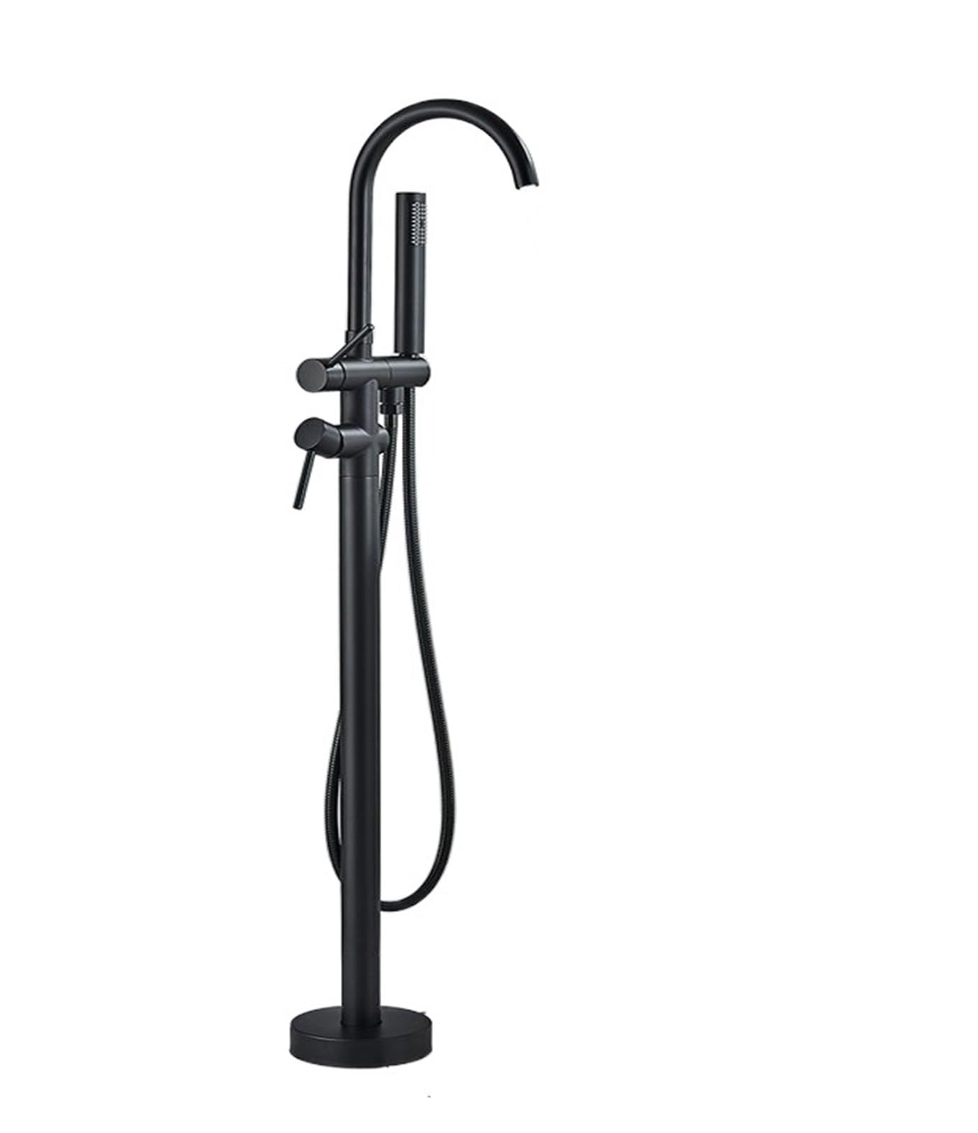 ZYCHSJXA Matte Black Brass Freestanding Bathtub Faucet Floor Mounted Shower Mixer Taps with Swivel Spout Hot & Cold Water Durable Wear Resistant Leak Proof Design