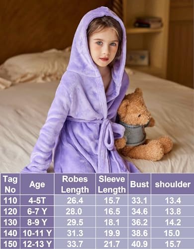 Arshiner Kids Boys Girls Flannel Bathrobes Soft Hooded Robes 6