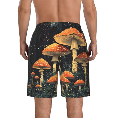 Men's Swim Trunks Beach Board Shorts Swimwear Bathing Suits - Mushroom Jungle Retro Art3