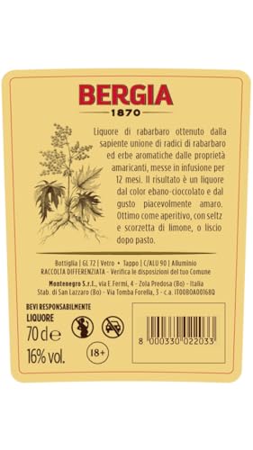 Rabarbaro Bergia 70cl – Liquore di rabarbaro dal gusto piacevolmente amaro. 16% vol. - 6