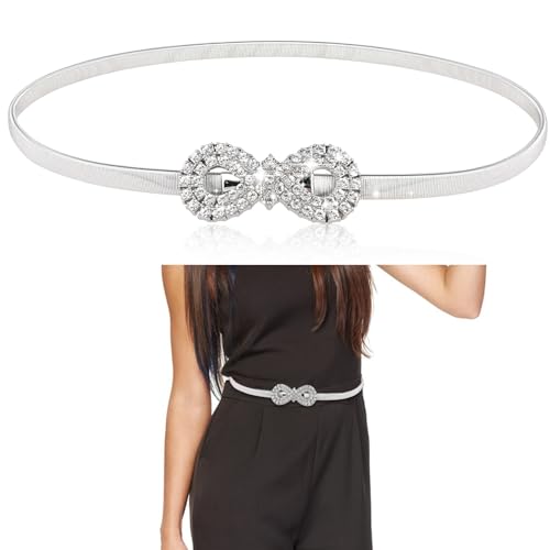 Women's Rhinestone Belt,Metal Skinny Waist Belt Elastic Stretch Rope Chain Belts for Women Girls Dresses Jeans