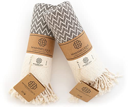 Madamelique Exclusive Hand Towels Set Of 2-18 X 40 Inches - Decorative Bathroom Peshtemal Towel For Hand, Face, Hair, Yoga, Tea, Dishcloth, Kitchen And Bath - 100% Pure Cotton (Vintage Beige) #TOP6