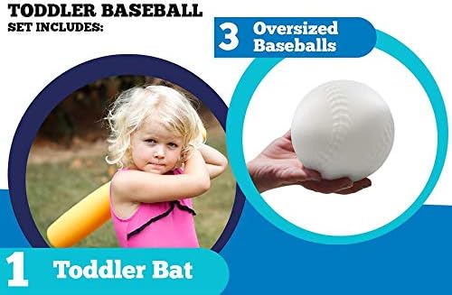 Toddler Baseball Set for Beginners: (1) Plastic, Toddler Baseball Bat & (3) Oversized, Plastic Baseballs | Great for Soft Toss Kids Baseball Practice, Tball Practice or Developing Skills