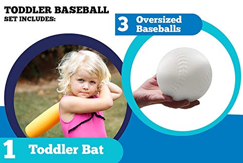 Toddler Baseball Set For Beginners: (1) Plastic, Toddler Baseball Bat & (3) Oversized, Plastic Baseballs | Great For Soft Toss Kids Baseball Practice, Tball Practice Or Developing Skills #TOP1