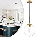 KoKo&Yukina 10" Globe Pendant Light Gold Mid Century Pendant Light Glass Globe Pendant Light Mid Century Modern Light Fixture Brushed Brass Finished with Clear Glass Lampshade for Dining Room Bedroom