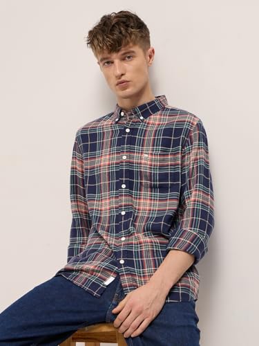 Image of THE BEAR HOUSE Men's Blue Slim Fit Tartan Check Cotton Casual Shirt
