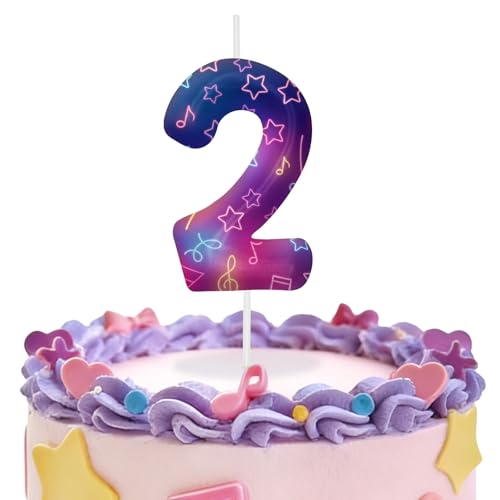 Image of Purple Number 2 Birthday Candles, Cartoon Themed Cupcake Toppers for Boys Girls Cake Decorations, Cake Toppers, Birthday Decorations Party Supplies, Number Candles for Party Decor