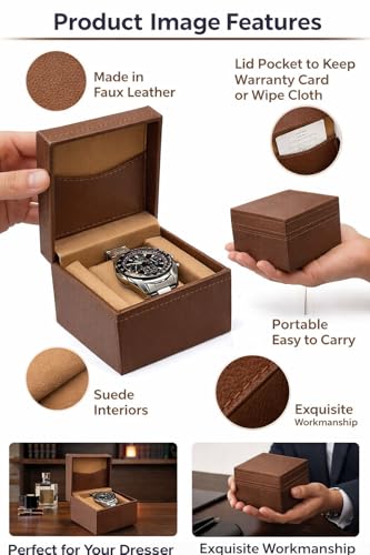 Image of Watch Organiser Display Box Made in Leatherette and Suede with Contarst thread Topstitch | For Men &Women | Gift For Any Occasion (Set of 2 - Black &Tan)